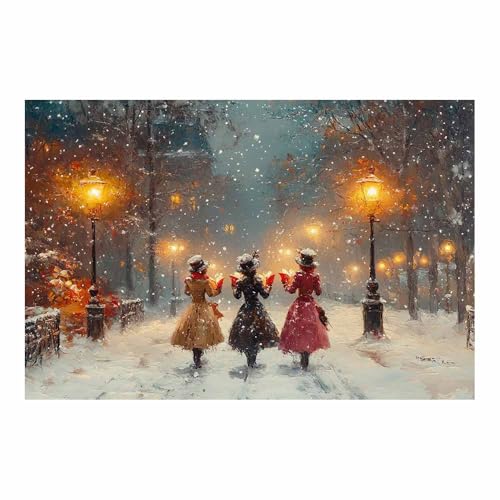 NEKAOEU(ネカオウ) クリスマス 絵画 冬の女の子の風景 キャンバスウォールアート プリント 冬の森の版画ワーク,ポスター キャンバス 装飾画 パネル, モダン リビング ベッドルーム 部屋飾り(黄色)-30x40cm 額無し
