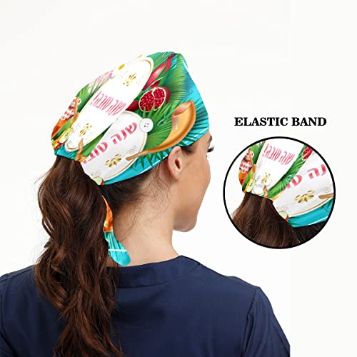 Women Adjustable Working Cap With Buttons Sweatband Rosh Hashanah Greeting Card Daisy Honey Tie Back Bouffant Hats For Men #TOP5
