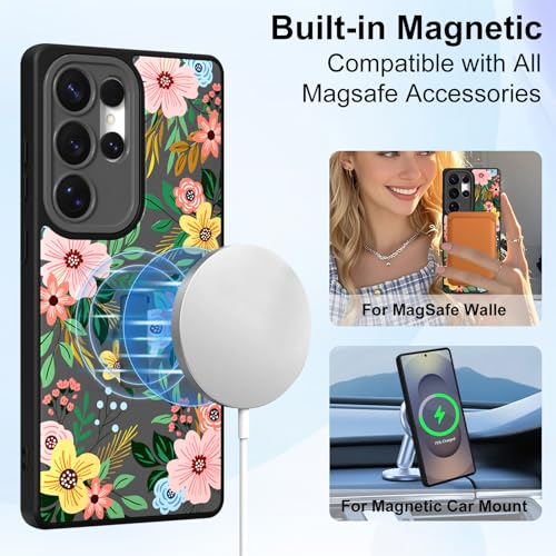 MOWIME Magnetic for Samsung Galaxy S25 Ultra Case with Finger Hand Wrist Strap, Compatible with Magsafe, Cute Aesthetic Floral Flowers Phone Case for Women Men Full Camera Protection Cover, Black by MOWIME - Used condition - Image 3