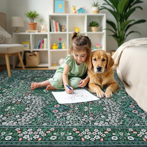 Tapete GarveeHome Boho Floral 2x3 Verde Oscuro miniatura 6