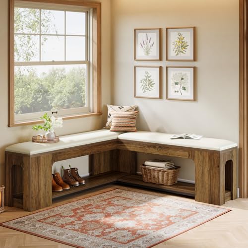 Tribesigns L Shaped Corner Bench with Removable Seat Cushion 47.24 Farmhouse Breakfast Nook Bench Corner Bench for Kitchen Dining Room Living Room
