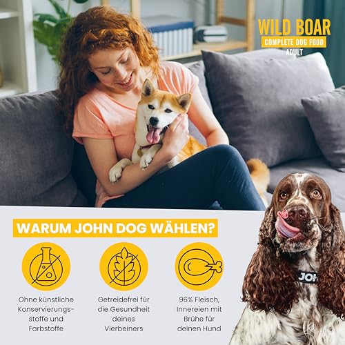 JOHN DOG Hundenassfutter Pure Black Wild - Premium Getreidefreies Hundefutter mit 96% Fleisch - Monoprotein Nassfutter für ausgewachsene Hunde 6 x 800g