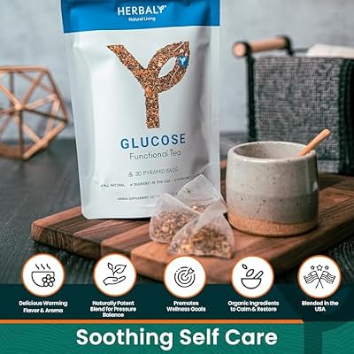 Herbaly Glucose Functional Tea - Vitality & Wellness - Gymnema Sylvestre, Ceylon Cinnamon, Bitter Melon, Dandelion Root, Fenugreek - Daily Teas - Organic Plant-Based Tea Bag Pyramids - 30 ct