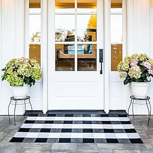 Cotton Buffalo Plaid Rugs 27.5"x43"(2.3'x3.6'),Complete Home Rug Hand-Woven, Indoor/Outdoor Use,Black & White Checkered Rug-Layered Door Mats, Washable for Front Porch, Kitchen, Farmhouse Cotton Buffalo Plaid Rugs 275x4323x36Complete Home Rug Hand Woven IndoorOutdoor UseBlack White Checkered Rug Layered Door Mats Washable for Front Porch Kitchen Farmhouse