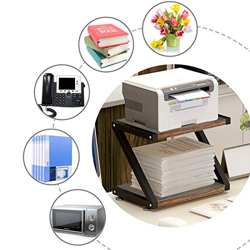 Hossejoy Printer Stand, 2 Tier Desktop Printer Shelves Rack With Anti - Skid Pads For Space Organizer As Storage Shelf, Multi-Purpose Wood Desk Organizer For Home And Office (Rustic Brown) #TOP4