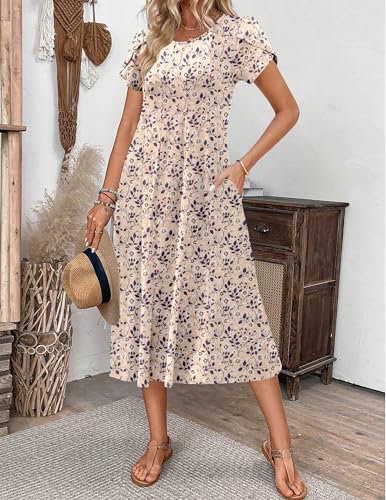 Image of ZEAGOO Womens Casual Dresses for Summer Short Sleeve Flare Midi Dress Loose Flowy Beach Sundress