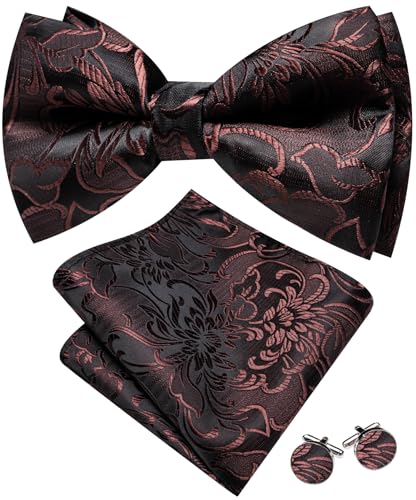 Image of YOHOWA Paisley Striped Men Bow Tie Pre-Tied Formal Adjustable Colorful Bowties Handkerchief Cufflinks Set Wedding Party