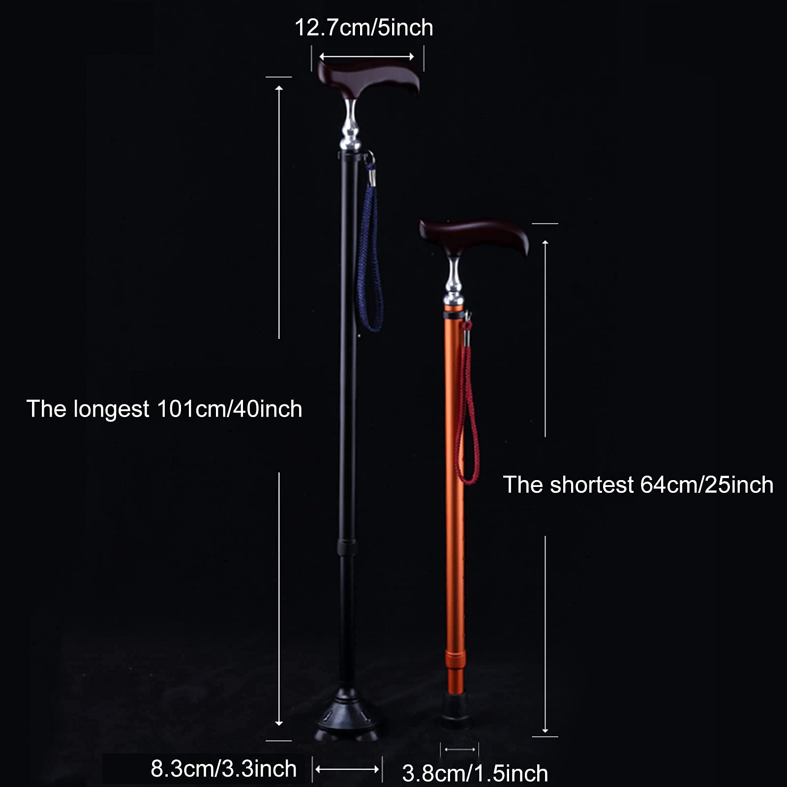 Kule dla dorosłych, Regulowana aluminiowa laska czteroramienna z podłokietnikami dla wzrostu 140-180 cm, wielokolorowa(Orange)