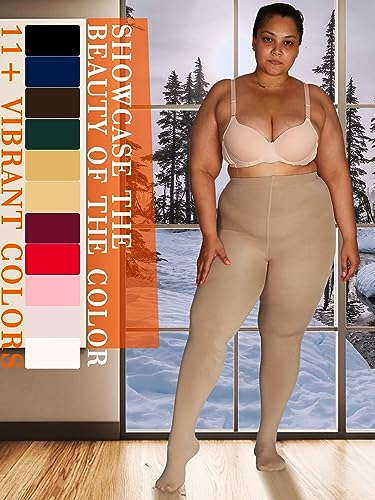 Image of HONENNA Queen Plus Size Fleece Lined Tights, 11+ Colors Thermal Warm Winter Tights for Women, Medias Termicas Mujer Invierno