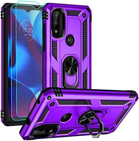 Androgate for Moto G Pure Case, Motorola Moto G Power 2022/ Moto G Play 2023 Case with HD Screen Protector, Military-Grade Ring Holder Car Mount 16ft Drop Tested Protective Cover Phone Case, Purple