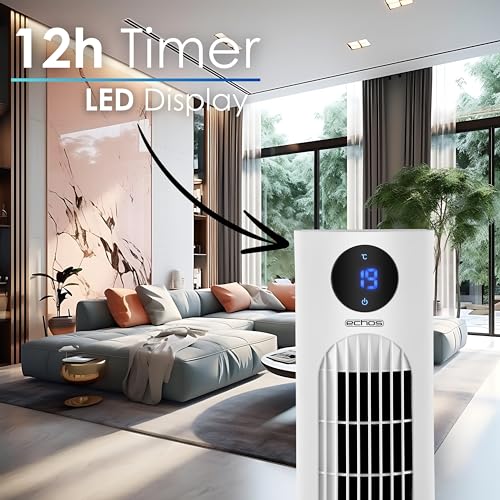 Echos Turmventilator | Ventilator sehr leise | Fernbedienung | Oszillierend | LED-Display | 3 Stufen | Tower Fan | Säulenventilator | Standventilator | Tower-Ventilator | Luftkühler | 12h Timer 3