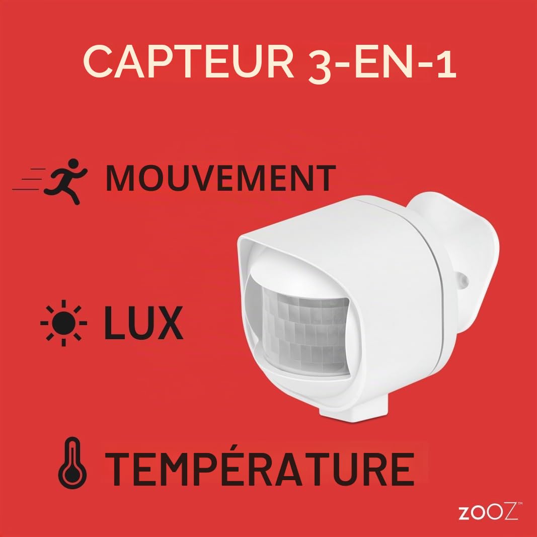 Zooz Détecteur de mouvement intérieur/extérieur ZSE70, Z-Wave longue portée, surveillance de la température, portée de 800 lr