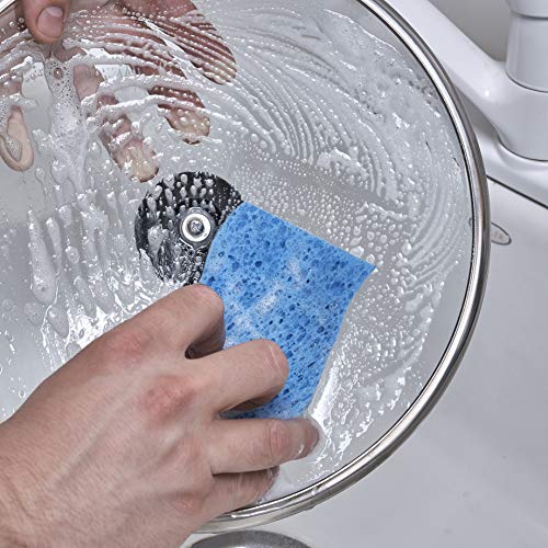 Superio Non-Scratch Cellulose Sponge Kitchen Scrub Sponges With Scouring Pad Set, Good For Non-Stick Cookware Frying Pan, Pot, Counter Top, Sink Scrubbing, Kitchen Scrubbers, Pack Of 3, Blue #TOP4