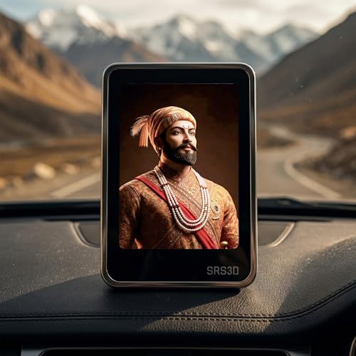 Image of Car Dashboard Dual Side Frame | Personalized |Home | Desk | Office | Small Glow Frame 4x3x1.5 INCH | Multi Color Light | Inside & Outside Visible | Chhtrapati Shivaji Maharaj Frame