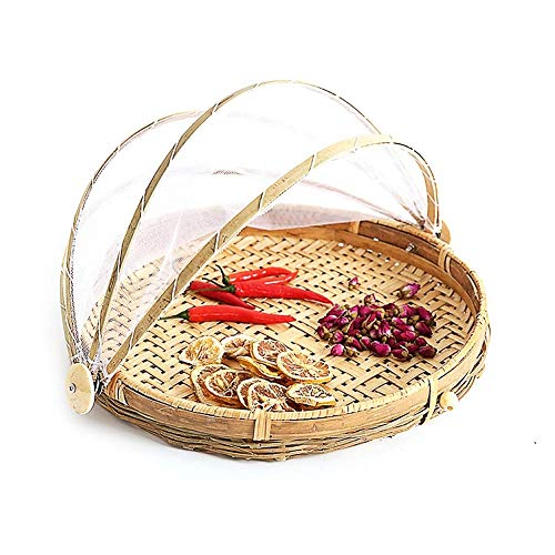 SZETOSY Cesta de bambú para Tienda de campaña, Cesta de Malla para Servir Alimentos, para Picnic, Comida, para Exteriores, a Prueba de Polvo, para Frutas, Verduras, Pan, estilo3, Dia.40cm Cover