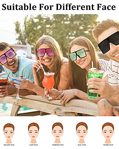 Frienda 20 Pairs Square Oversized Sunglasses for Women Men Flat Top Stylish Summer Shades Oversize Sunglasses, 20 Designs4