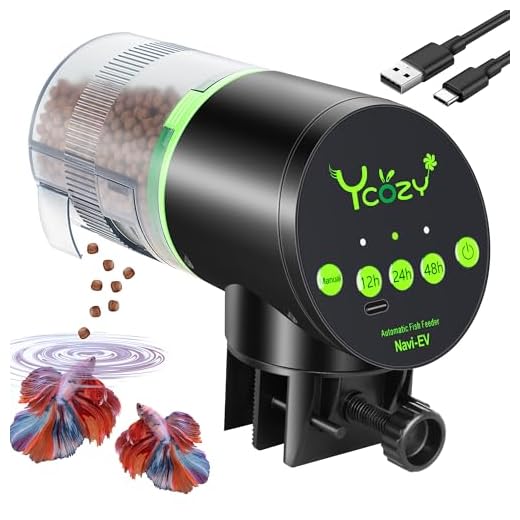 Ycozy Automatic Fish Feeder Rechargeable with USB Cable Moisture-Proof Intelligent Electric Fish/Turtle Feeder for Aquarium & Fish Tank Intelligent Timer Fish Food Dispenser for Vacation | Navi-EV