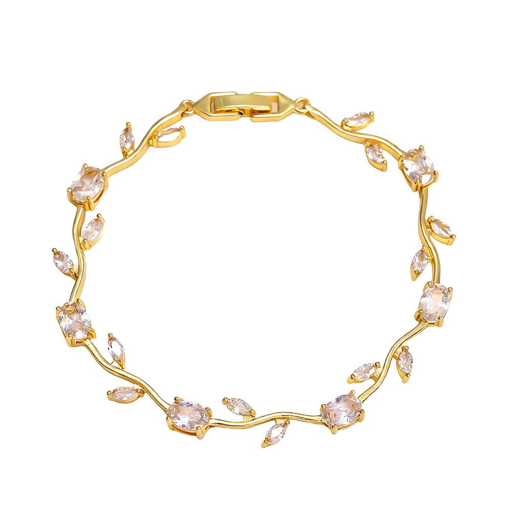 Bracelets for Women Stylish Gold Plated Tulip American Diamond CZ Stone Bracelet with Leaf Design, Adjustable Link Chain, Anti Tarnish Stainless Steel Jewellery for women Girls Gifts 487-image-16