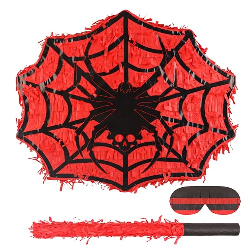 BIRCHIO Spinnen Pinata Set mit Augenbinde und Fledermaus (41 x 33 x 10 cm), perfekt für Mädchen, Kinder, Geburtstag, Dekorationen