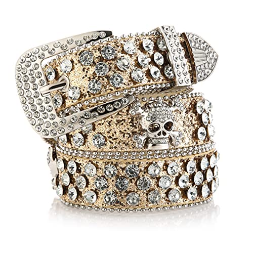 NUEAYMS Scary Head Skull Buckle Waist Belt Shinning Buckle Belts For Women Men Luxury Waist Strap For Jeans Dress Faux-lea3