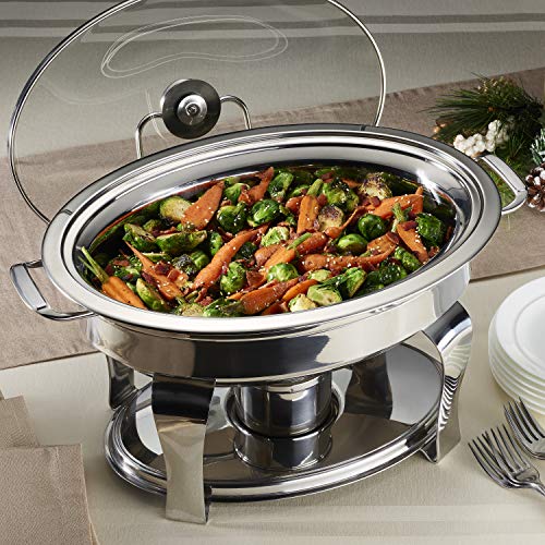 Tramontina 4.2-Quart Oval Chafing Dish Buffet Set, Stainless Steel Food Warmer for Buffets, Parties and Events, Catering Supplies