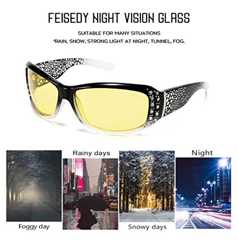 FEISEDY Women Yellow Sunglasses Wrap Around Anti Glare Driving Night Glasses B25472
