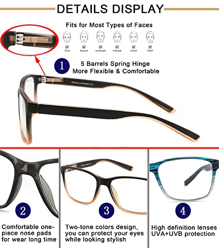 Image of 4-Pack Reading Glasses Blue Light Blocking for Men,Comfort Lightweight Eyeglasses Flexible Spring Hinge,Anti Eyestrain /Glare Filter UV Ray Computer Readers(1.25x)