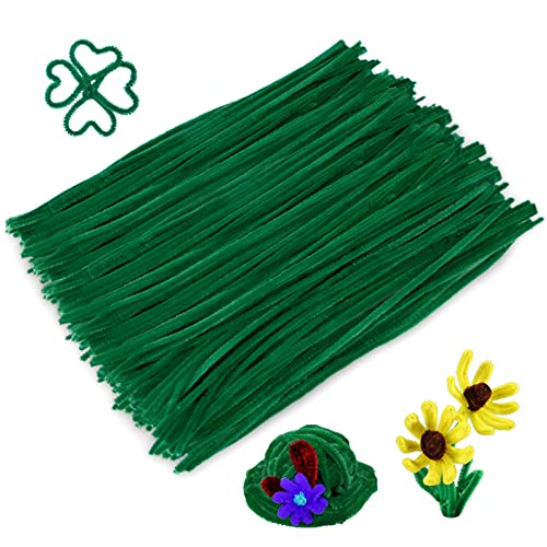 Image of Caydo Dark Green Pipe Cleaners, 6mm x 12inch, 300 Pieces | Fuzzy Chenille Stems, Kids Creative DIY Craft Projects, Leaves, Flowers Making, Home Decorations