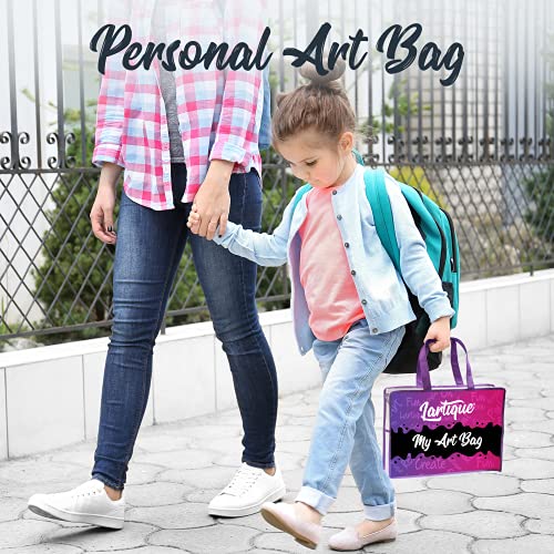 Lartique Kids Painting Kit - Set Of Easel, 6 Canvas Panels, 24 Acrylic Paint Tubes, 10 Paintbrushes, 2 Plastic Color Mixing Palettes, No Mess Smock & Storage Bag - Children’s Art & Crafts Supplies #TOP4