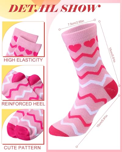 16 Pairs Socks for Girls Kids Pink Crew Cotton Socks with Stripes Hearts Soft Casual Athletic 6-10 Years Crew Sock for Girl2