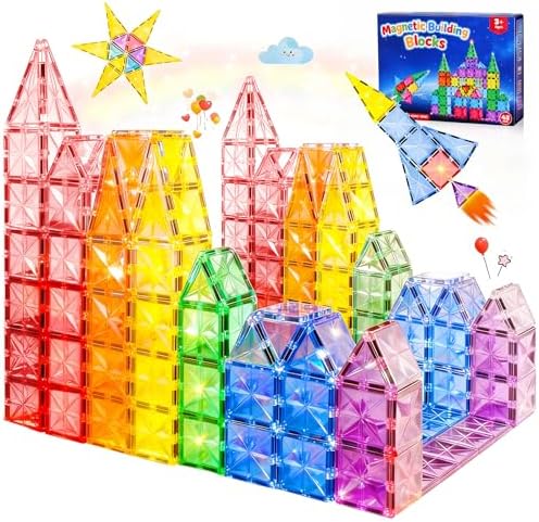 WOOBLO Magnetische Bausteine, Magnetspiel Spielzeug ab 3 Jahre Abnehmbar | Magnete Spielzeug ab 3 4 5 Jahre, Montessori Lernspielzeug, 42 Teile STEM Magnetbausteine,Geschenk für Ki
