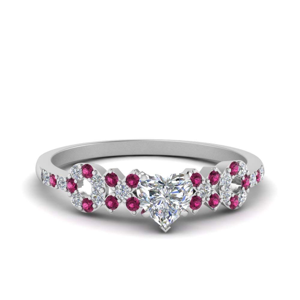Choose Your Gemstone Beautiful XO Design Diamond CZ Ring 925 Sterling Silver Heart Shape Side Stone Engagement Rings Lightweight Office Wear Everyday Gift Jewelry US Size 4 to 12