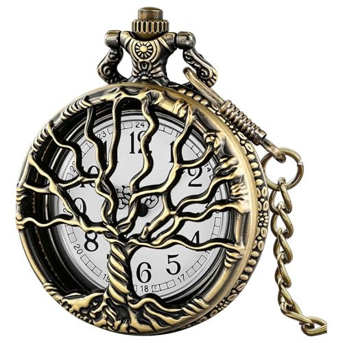 Image of Tiong Pocket Watch Hollow Tree of Life Design Roman Numerals Engraved Bible Verse Quartz Pocket Watch with Chain Custom Pocket Watch Birthday Gifts