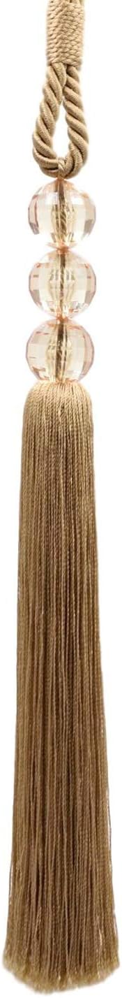 DÉCOPRO Sleek Decorative Curtain Tassel Tieback with Acrylic Crystal Design Faceted Beads Tassel Length 9 1/2" (24cm) 28" Spread (71cm) # TBCRYS095 Dark Beige #801B (Dark Brown Beige) Pack of 4