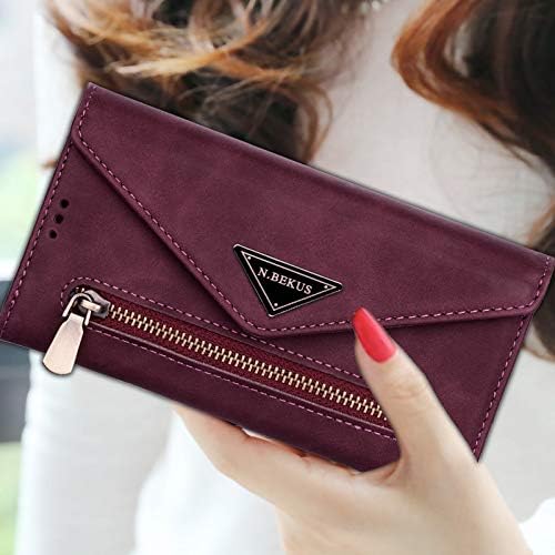 iPhone 12 Pro Max Zipper Wallet Case with Shoulder Strap,Auker 9 Card Holder Kickstand Feature Crossbody Wallet Clutch Case for Women Flip Protective Leather Magnetic Wristlet Purse Phone Bag (6.7")
