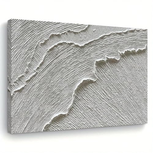 Mur art abstrait blanc moderne 80x120cm prêt à suspendre avec cadre