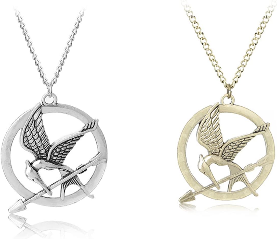 GFLPO2 Pcs Unisex Mockingjay Necklace, Anime Movies Cosplay Jewelry Accessories Charm Gifts for Movie Fans, Adults, and Gift Givers, Zinc, alloy