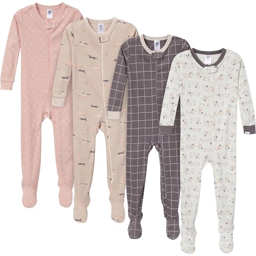Gerber Unisex-Baby 4-Pack Footed Pajamas, Dog