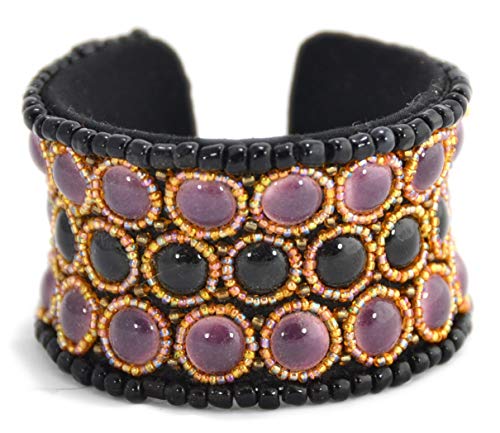 Bracelet rigide ouvert noir et violet : l'éclat poétique de la porcelaine