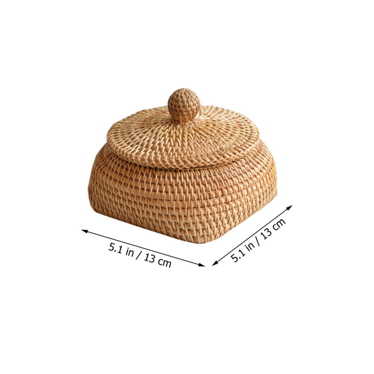Cabilock 1pc Sundries Storage Box Cosmetic Basket Wicker Woven Basket Bread Basket with Lid Storage Bins for Toys Woven Storage Bins Food Basket Baskets Autumn Vines Light Brown