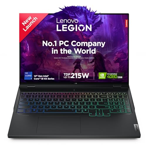 Image of Lenovo Legion Pro 7 Intel Core i9-14900HX 16 inch (40.6cm) WQXGA IPS 500Nits 240Hz Gaming Laptop (32GB /1TB SSD /Win 11 /Office 21 /NVIDIA RTX 4080 12GB /100% DCI-P3 /3mon Xbox Game Pass /Black /2.6Kg),83DE001HIN