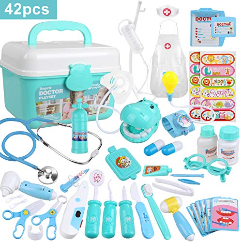 Anpro 46Pcs Medical Toy Kids Doctor Pretend Play Kit, Pretend Play Set