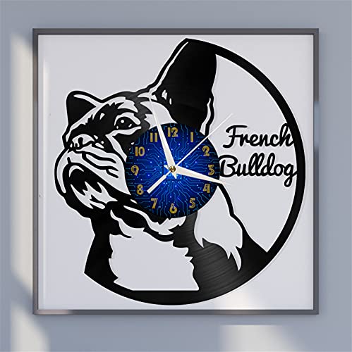 XDG Orologio da parete con disco in vinile a tema bulldog francese, orologio da parete adesivi murali a batteria per cucina Casa arredamento casa(B)