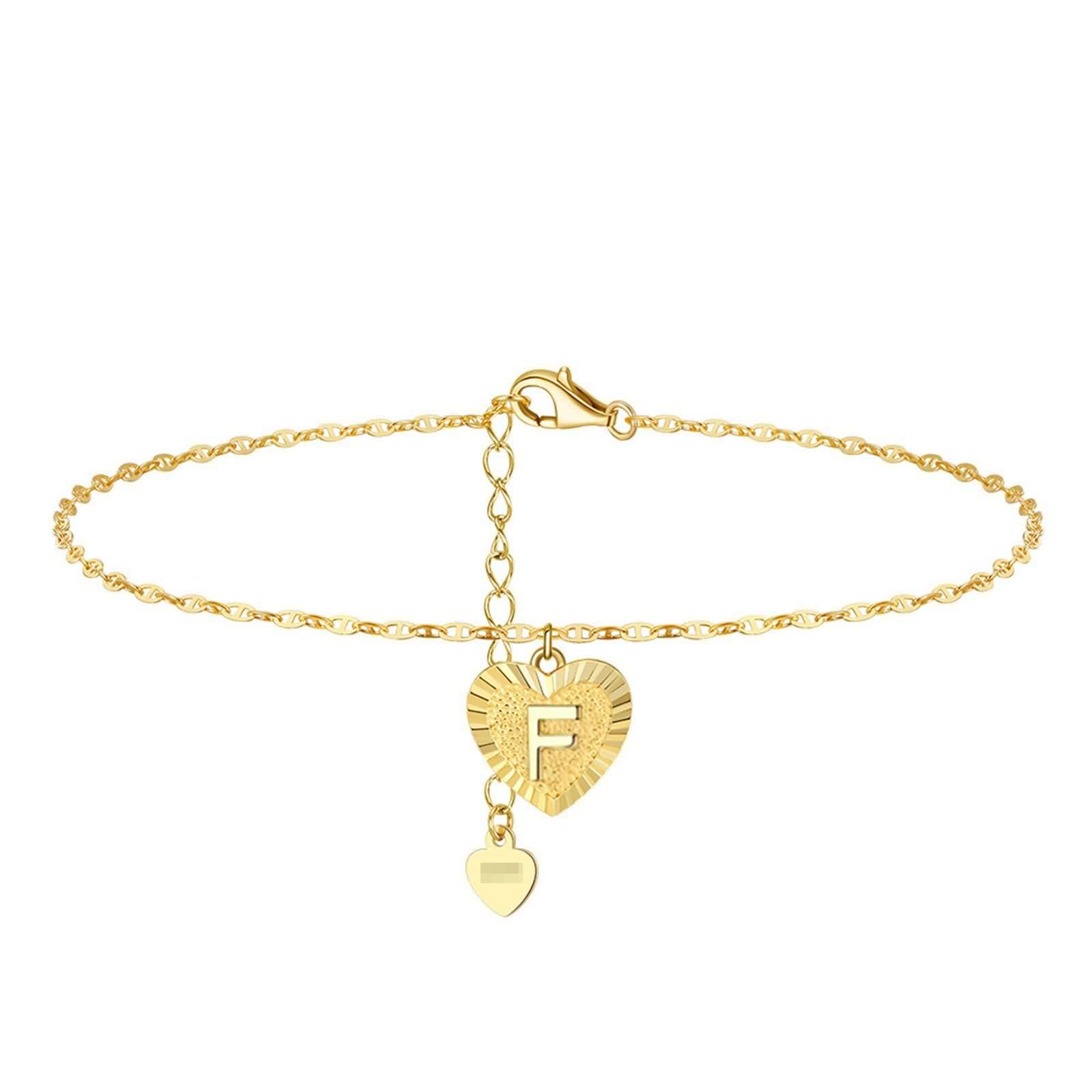 Tobillera boho mujer 18 K Au750 oro amarillo 750 oro corazón con letras tobilleras verano playa sandalia descalza para madre niña