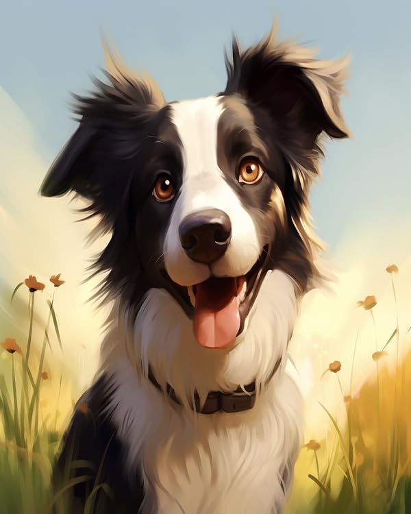 ZMHZMY Kit per pittura acrilica fai da te, motivo: cane terrier tibetano e fiore, dipingi per adulti e principianti, kit regalo per gli amanti dei cani, 40 x 50 cm, senza cornice