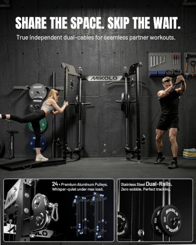 Image of Mikolo Folding Squat Rack, Wall Mounted Power Rack with Cable Crossover Machine & LAT Pull Down, Functional Trainer with 5 Adjustable Function Modes, Home Gym Package
