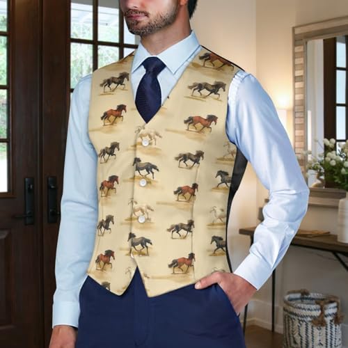 Men's Suit Vest Casual Business Formal Dress Waistcoat V-Neck Slim Fit 4 Buttons Vest with Adjustable Back Strap3