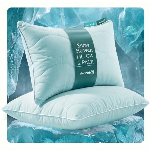 Dreamlab Set 2 Almohadas Snow Heaven Pillow Fría al Tacto con Relleno Down Alternative | Almohada Cervical de Microfibras con Gel | Firmeza: Suave...