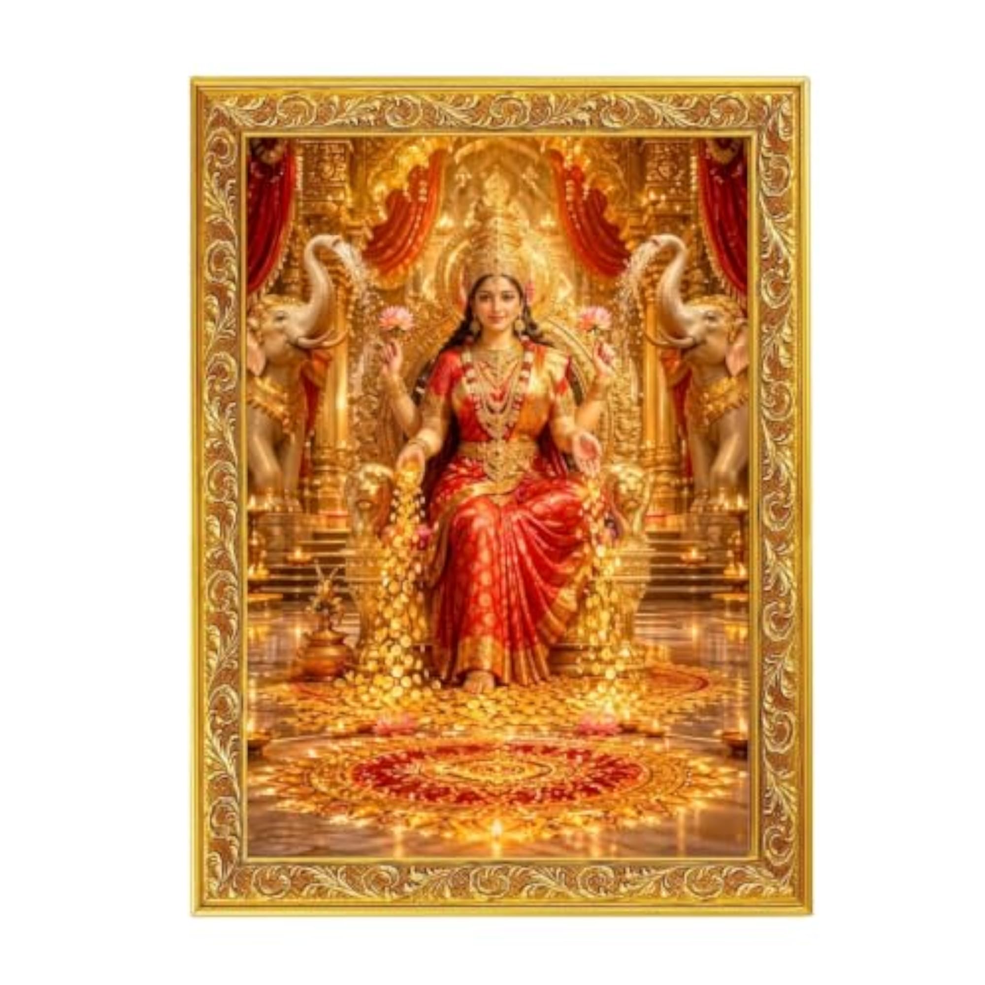 Goddess Lakshmi Photo Frame A4 Size with Gold Border