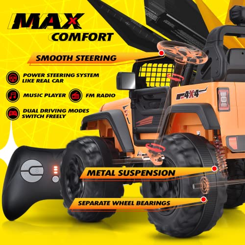 Blitzshark 24V Max Ride-On Truck 2 Seater 4Wd Kids Electric Vehicle 4X4 Xxl Battery Powered Car, With 480W Ultra Powerful Motor, Remote Control, Full-Metal Suspension& Free Diy Sticker, Golden #TOP3